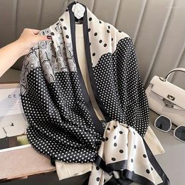 Women Polka Dot Silk Scarf Casual Colour Block Smooth Shawl Outdoor Windproof Sunscreen Travel Beach Cover Up