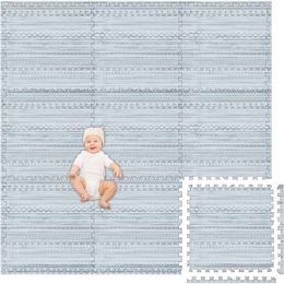 Non-Toxic Extra Thick Children's Play Mat - 16 Tile 96 x 96 inch Comfortable Cushiony Foam Floor Puzzle Mat for Kids Toddlers with 24x24 inch Tiles - Grey Boho Motif