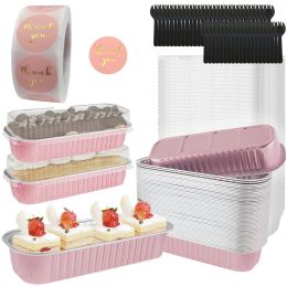 Moulds 50Pcs Mini Loaf Pans with Lids and Spoons 6.8oz Rectangle Aluminium Foil Baking Pans Reusable Mini Bread Containers Muffin Tins