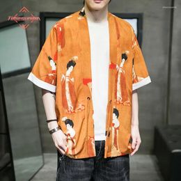 Ethnic Clothing Fashion Costume Chinese Painting Hanfu Mens Style Robe Cardigan Jacket Oversized Kimono 5XL Ancient Coat Male