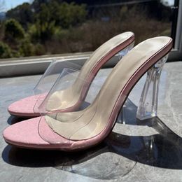 Slippers Sandals 9cm Sexy Open Square Toe High Heels Women Transparent Shoe Heel Clear Sandal Summer Pumps