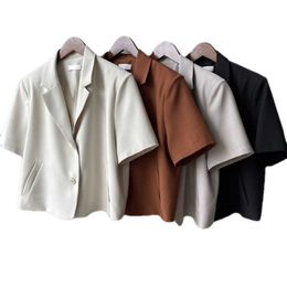 New designer Fashion Button Up Women Suit Blazer Summer Short Sleeve Thin Coats Loose Designed Korean Casual Office Ladies