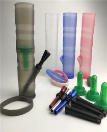 New oil rig bong protable silicone bongs pipes with clear black red blue joint silicone bong with metal smoking pipe for herb3471857