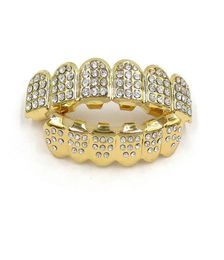 Gold Colour Iced Out Teeth Grin Top Bottom Bling Men Women Jewellery New6587088
