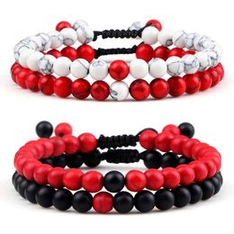 Beaded 2 pieces/set of red bead bracelets natural tiger eye stone rope handcrafted woven and womens charming Jewellery