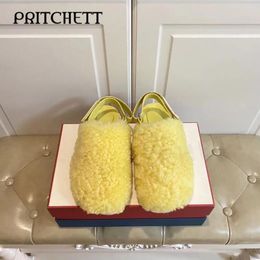 Slippers Light Yellow Fluffy Back Empty Sandals Round Toe Baotou Multi-Color Furry Fashion Warm Trendy Casual Women's Shoes