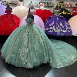 Mint Green Illusion Crystal Beading Ball Gown Quinceanera Dresses Sweetheart Appliques Lace Corset Vestidos De 15 Anos