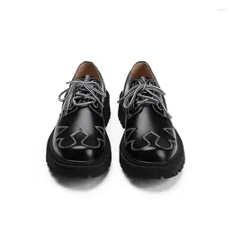 Casual Shoes Round Head Big Toe Trend Sewing Line Thick Soles Men's Leather Oxfords Male Derby Pattern Design Japanese Style