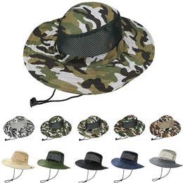 Wide Brim Hats Bucket Hats Mens womens breathable bucket hat camouflage wide brim hiking hat mesh sun hat outdoor fishing sun hat 240424