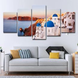 5 Panel Santorini Island Landscape in Greece Canvas HD Pictures Posters and Prints Seascape Wall Art Living Room Wall Decor