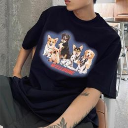 Washed Black White T-shirt Men Women Oversize Tee Vintage Tops Print T Shirts