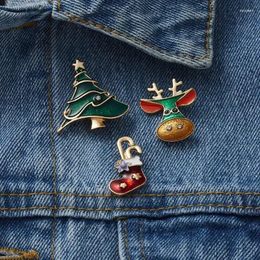 Brooches 3pcs/set Merry Christmas Socks Tree Elk Enamel Badge Small Brooch Women Fashion Party Jewellery Gifts