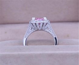 Vecalon New Women ring Cushion cut 10ct Pink 5A Zircon Cz 14KT White Gold Filled Birthstone wedding Band ring for women men Gift743232501