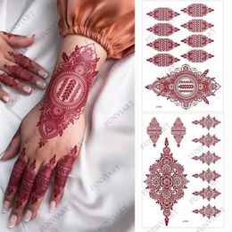 Tattoo Transfer Waterproof Henna Tattoos for Hand Brown Henna Stickers Fake Tattoo for Women Body Art Temporary Hena Design Mehndi Tatoo 240426