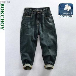 Men's Jeans Spring and summer new vintage loose tapered jeans mens clothing washed with soft cotton mens zipper jogger mens Trousers K1022L2404