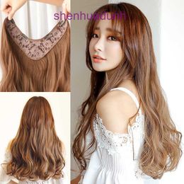 Wig female long curly hair big wave one piece fluffy natural straight U-shaped wig