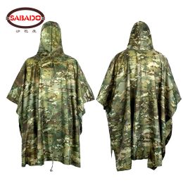 Sets/Suits Tactical Onepiece Raincoat Jungle Portable Camouflage 210*140cm Multifunctional Waterproof Cloaktype Adult Rainwear PVC