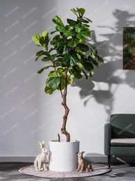 Decorative Flowers Wind Ficus Lyrata Tree Simulation Greenery Potted Indoor Living Room Showcase Decorations Decoracion Hogar Rustico