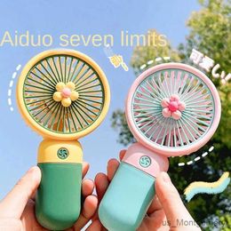 Electric Fans New Flower Cartoon Handheld Hanging Rope Small Fan for Students and Children USB Charging Portable Mini Fan