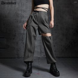 Women's Pants December Dark Style Lobster Buckle Chain Overalls Punk Gothic Street Y2K Vintage Zipper Hollow Out Casual