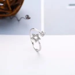 Cluster Rings 2024 925 Sterling Silver Star Zircon Shiny Women Girl Lady Ring Light Luxury Elegant Charm Valentine Day Wedding Jewellery Gifts