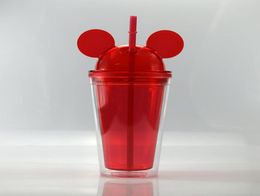 450ML Mouse Ear Tumbler Acrylic Tumbler 8 Colours Double Wall Kids Tumbler with Dome Lid and Same Colour Straw Cute Kids Water Bottl4210120