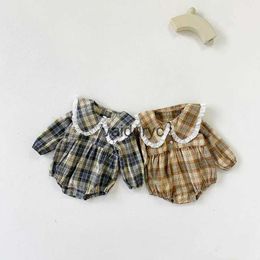 Rompers 2024 Spring Baby Bodysuits Peter Pan Collar Infant Girls One Piece Newborn Clothes H240426