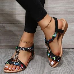 Casual Shoes Women Wedges Bohemian Sandals Summer 2024 Flower Non Slip Beach Sandalias Mujer Elastic Band Low Heels Roman Woman