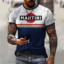 Men's T-Shirts New Mens Summer 3D Martini Printed T-shirt Sled Leisure Street Clothing Fashion Letter Printed Retro T-shirt and Top J240426