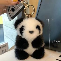 1 PC Small Panda Plush Doll Women Bag Ornaments Cute Imitation Mink Fur Car Keychain Bear Key Chain Fashion Gift 240416
