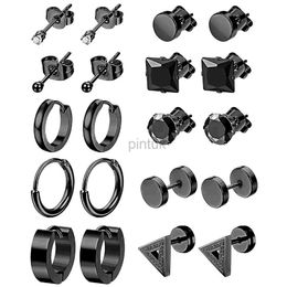 Stud 10 pairs of mens fashionable and minimalist black 2mm zircon stainless steel earring set d240426