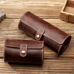 Crazy Horse Leather Watch Roll Case Portable Vintage Holder Travel Wrist Jewellery Storage Pouch Organiser 240415