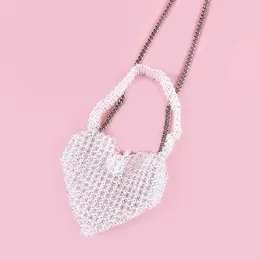 Drawstring Unique Design Transparent Beaded Woven Women's Bags Ins Silver Love Advanced Summer Handbag Versatile Chain Crossbody Bag