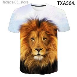 Men's T-Shirts New Summer Animal Lion 3D T-shirt Casual Mens Childrens Fashion Short sleeved Boys and Girls Printed Cartoon Cool Top Q240425