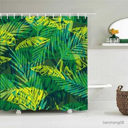 Shower Curtains Green leaves Plant Palm leaf Pattern Bath Curtain Waterproof Fabric Shower Curtains 180X180cm Bathtub Screen for Bathroom Decor