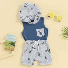 Clothing Sets Toddler Boy Summer Clothes Sleeveless Checkered Print Hooded Tank Top Elastic Waist Shorts 2Pcs Infant Baby Outfits