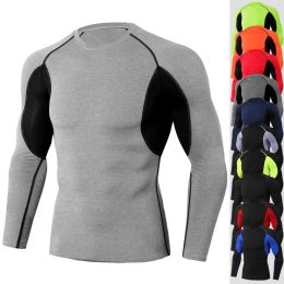 T-Shirts Tight fitting fitness exercise running training Tshirt Elastic quick drying breathable Gym round neck long sleeved men Tshirt