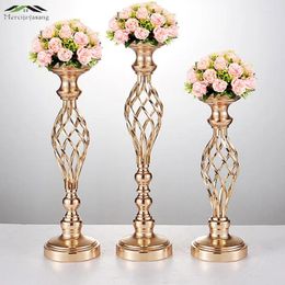 Candle Holders Mercijzyasang Gold Flowers Vases Road Lead Table Centerpiece Metal Stand Pillar Candlestick For Wedding Party 59