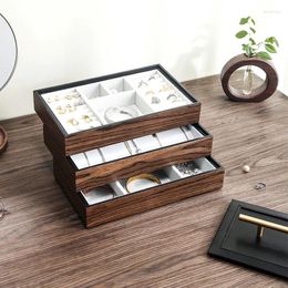 Storage Bags Casegrace Large Wooden Jewellery Box 3-Layers Display Tray Women Men Earrings Bracelet Necklace Organiser Casket