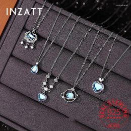 Pendants INZAReal 925 Sterling Silver Moon Stone Heart Water Drop Choker Necklace For Women Light Luxury Fine Jewellery Accessories