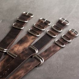 Onthelevel Leather Nato Strap 20mm 22mm 24mm Zulu Strap Vintage First Layer Cow Leather Watch Band With Five Rings Buckle #E CJ191258F