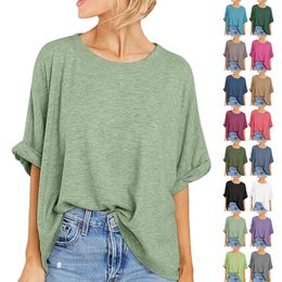 Sommar ny kvinnors t-skjortor skjorta tees stor storlek casual kort hylsa lös t-shirt toppkvinna fast färgkläder överdimensionerade