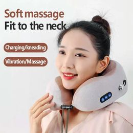 U Shaped Electric Neck Massager Multifunctional Shoulder Kneading Heating Portable Travel Home Car Use Massage Pillow 240416