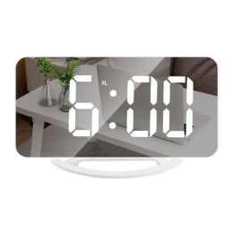 Accessories LED Mirror Digital Display Alarm Clock Snooze Display Time Night Light Desktop Double USB Output Alarm Clock Home Decoration