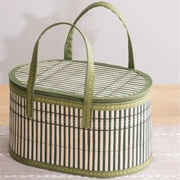 Shopping Bags Bamboo Basket Eco Friendly Cylinder Lunch Bag Dessert Mooncake Fruit Egg Picnic Tote Gift Box Reusable