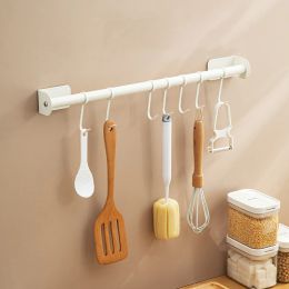 Rails 30/40/50cm Carbon Steel Hook Hanging Rod Rack Spatula Spoon Storage WallMounted Home Bathroom Kitchen Supplies Storage Gadgets