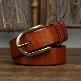 Belts 3.3CM First Layer Cowhide High Quality Genuine Leather For Men Strap Male Brass Buckle Jeans Cowboy Cintos Luxury Designer