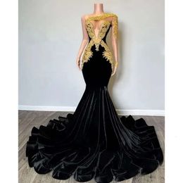 Veet Evening Black Eleganckie sukienki syreny z długim rękawem Sheer Mesh Gillter Gold Lace Aso Ebi Formal Ocn Prom Suknie