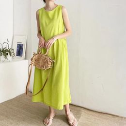 Party Dresses South Korea 2024 Summer Sleeveless Vest Loose Cover Meat Over The Knee Long Cotton Linen Dress