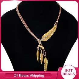 Choker Gemstone Neck Chain Tassel Jewellery Collares Decor Vintage Golden Necklace Unisex Jewellery Feather Luxury